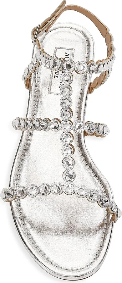Women's Tequila Crystal-Embellished Metallic Leather Flat Sandals - Silver - Size 11 - Image 5