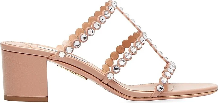 Women's Tequila Embellished Leather Mules - Powder Pink - Size 5