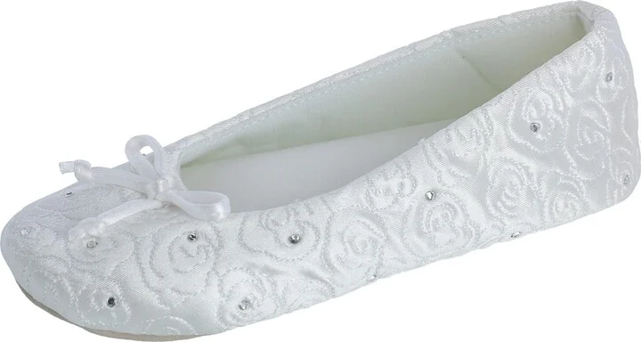 Women's Terry Lined Rose Quilted Ballerina Slippers