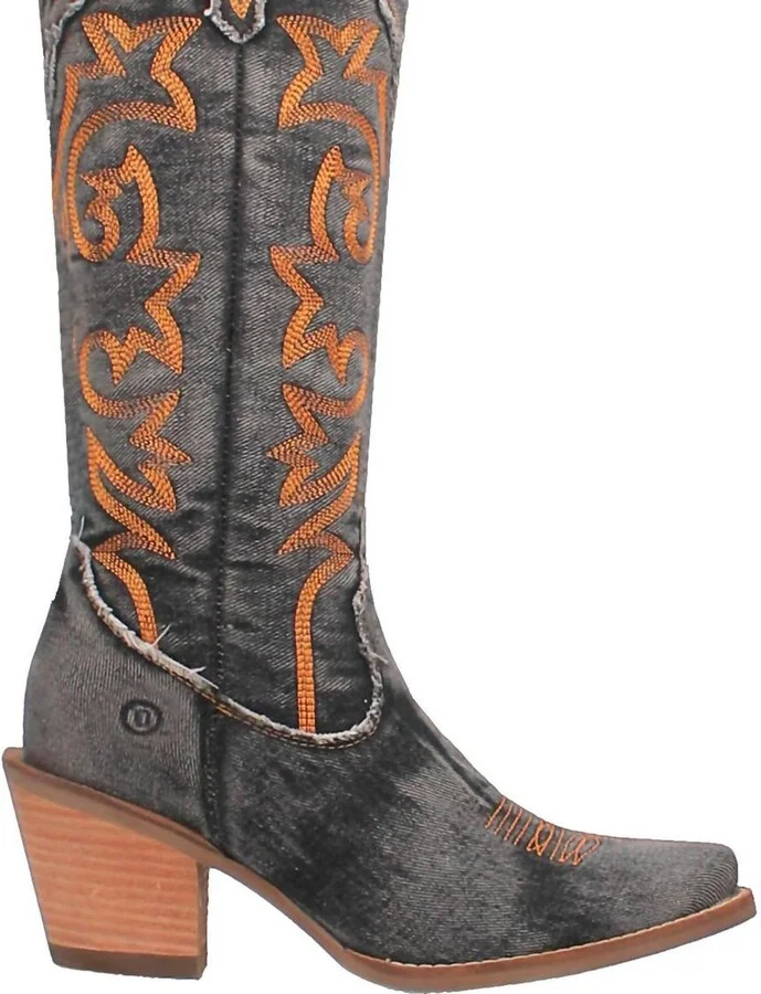 Women's Texas Tornado 15" Denim Boot In Washed Black