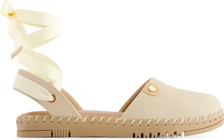 Women's Textile Ribbon Lace Flats In Beige