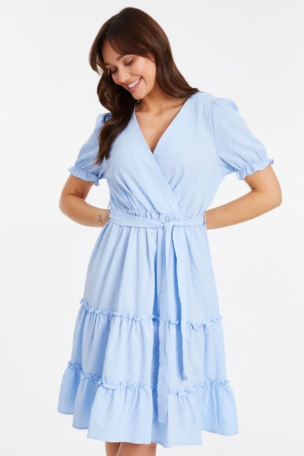 Women's Textured Frill Detail Midi Dress