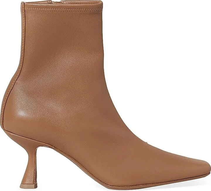 Women's Thandy Curved Heel Leather Booties - Safari - Size 10