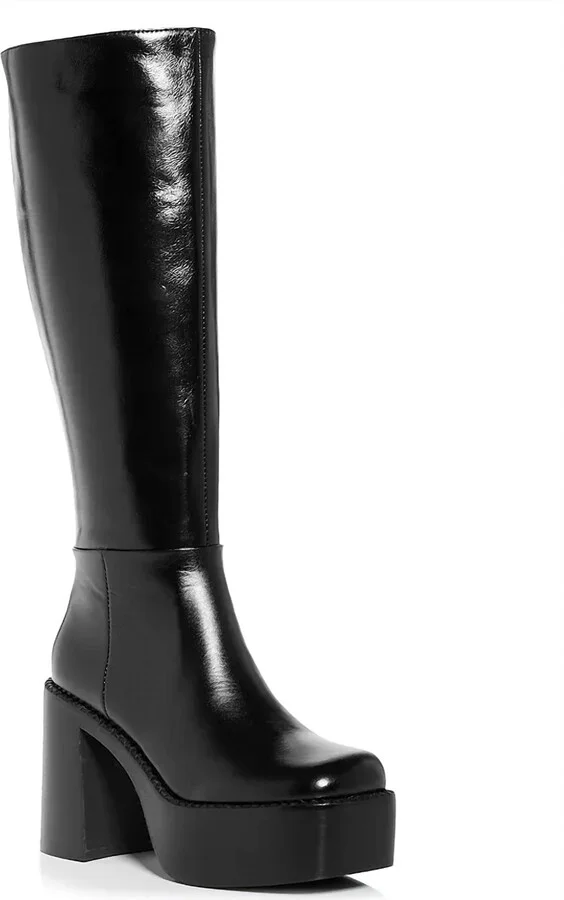 Women's The Band - Knee High Square Toe Platform Boot In Black