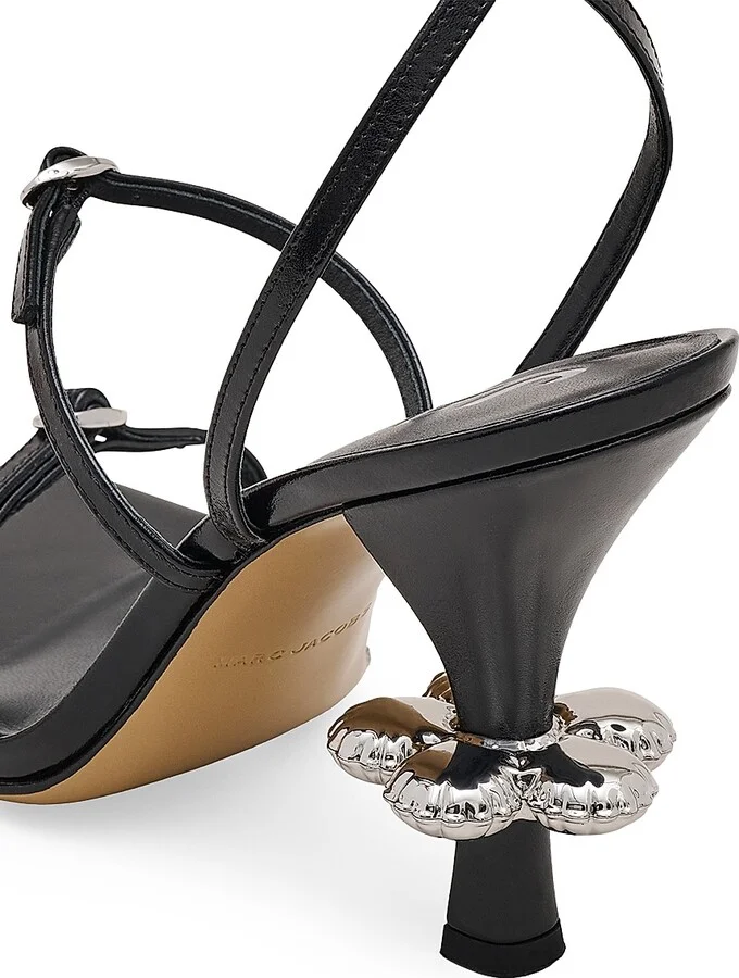 Women's The Daisy Heel 100MM Leather Sandals - Black - Size 11 - Image 6