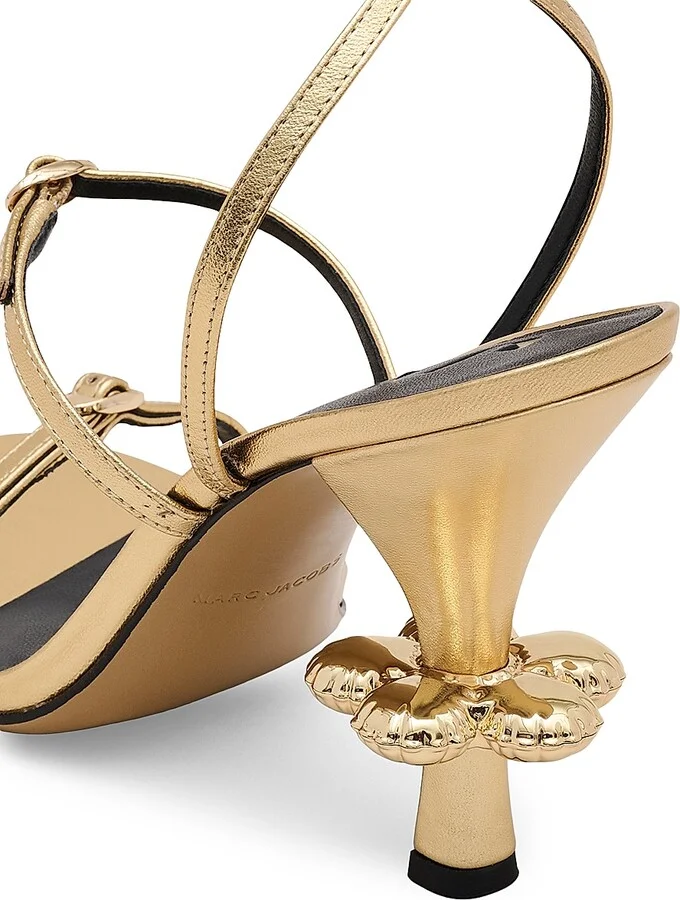 Women's The Daisy Heel 100MM Metallic Leather Sandals - Gold - Size 11 - Image 6