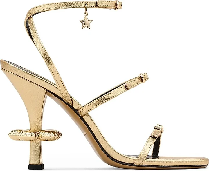Women's The Daisy Heel 100MM Metallic Leather Sandals - Gold - Size 11
