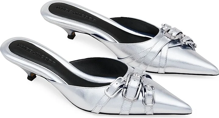 Women's The Emma Metallic Leather 35MM Kitten Pumps - Silver - Size 5 - Image 2