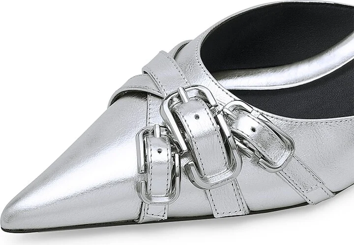Women's The Emma Metallic Leather 35MM Kitten Pumps - Silver - Size 5 - Image 6