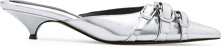 Women's The Emma Metallic Leather 35MM Kitten Pumps - Silver - Size 5