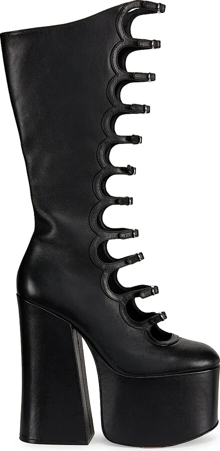 Women's The Kiki 150MM Platform Leather Knee-High Boots - Black - Size 6