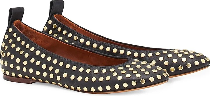 Women's The Leather Ballerina Flat with Studs - Black - Size 5