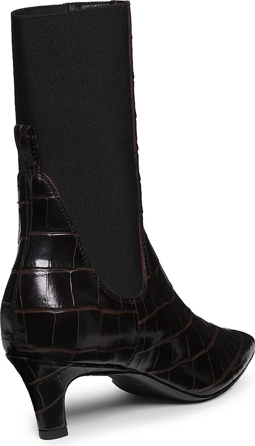 Women's The Mid-Heel 50MM Crocodile-Embossed Leather Ankle Boots - Dark Brown Croco - Size 5 - Image 3