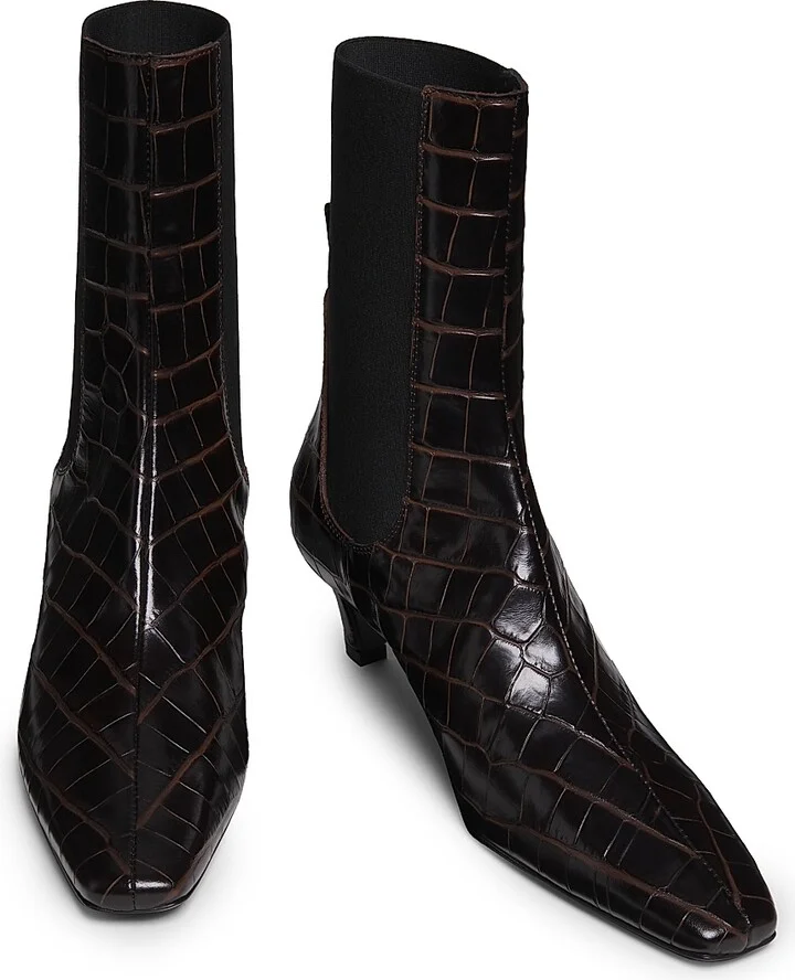 Women's The Mid-Heel 50MM Crocodile-Embossed Leather Ankle Boots - Dark Brown Croco - Size 5 - Image 4