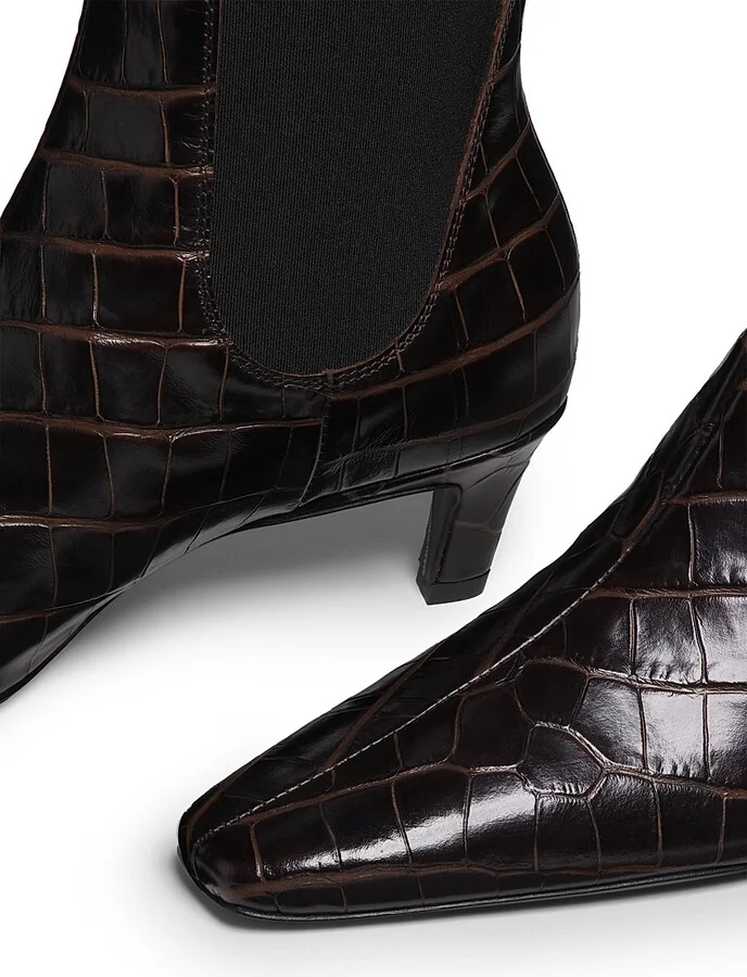 Women's The Mid-Heel 50MM Crocodile-Embossed Leather Ankle Boots - Dark Brown Croco - Size 5 - Image 6