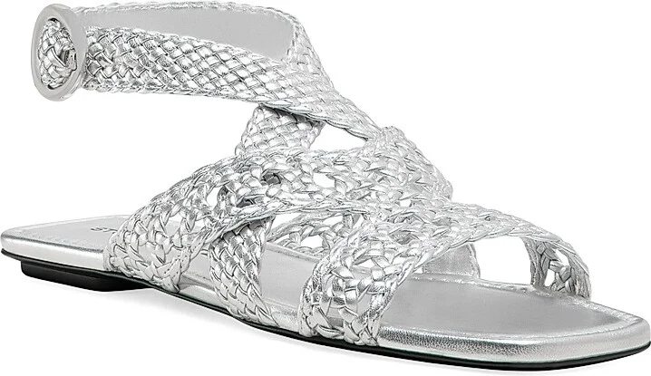 Women's Thea Leather Flat Sandals - Silver - Size 6 - Image 2