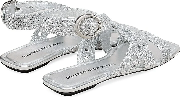 Women's Thea Leather Flat Sandals - Silver - Size 6 - Image 3