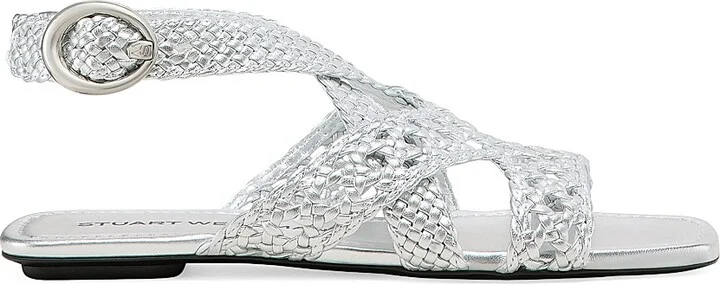Women's Thea Leather Flat Sandals - Silver - Size 6