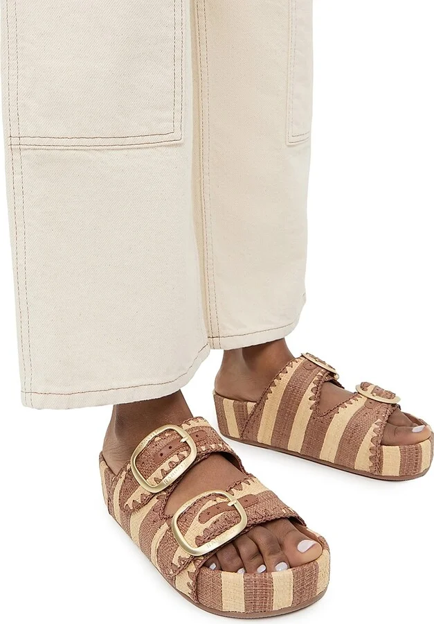 Women's Theo 50MM Striped Platform Sandals - Brown Natural Stripe - Size 11 - Image 6