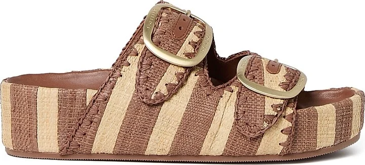 Women's Theo 50MM Striped Platform Sandals - Brown Natural Stripe - Size 11