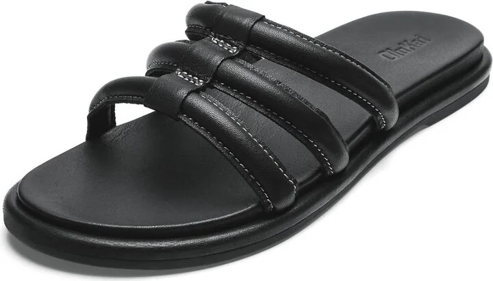 Women's Tiare Slide Leather Sandals In Black