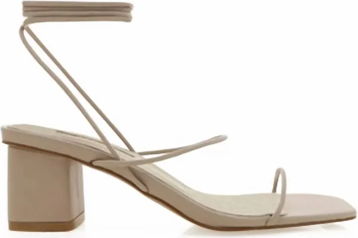 Women's Tie Ankle Strap Block Heel Sandal In Stone