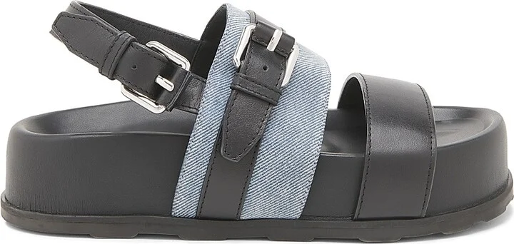 Women's Tie-Me 40MM Denim & Leather Platform Sandals - Light Blue Black - Size 6