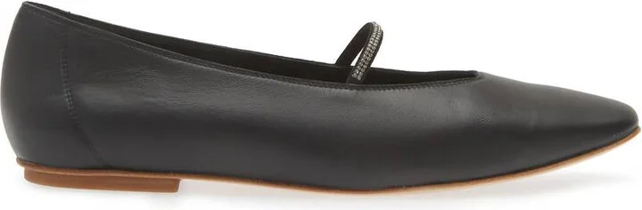 Women's Tila Crystal Strap Leather Ballerina Flat In Black