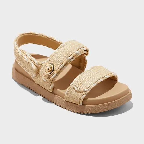 Women's Tilly Raffia Platform Footbed Sandals - A New Day™ : Cushioned Insole, Hook and Loop Closure