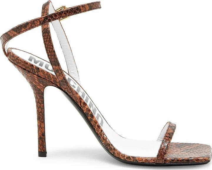 Women's Tina 100MM Snake Leather Sandals - Moka - Size 6.5