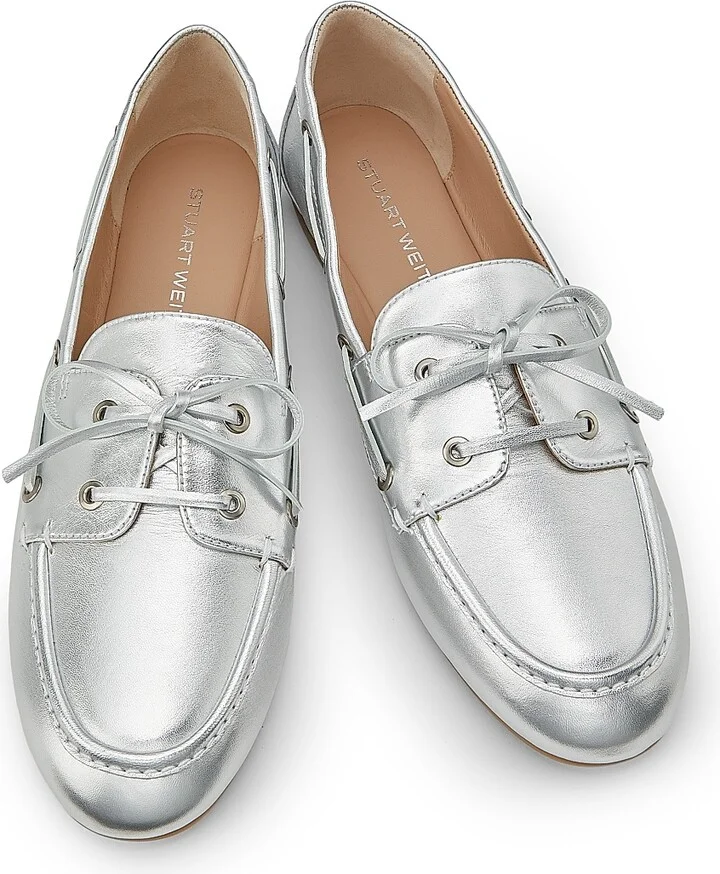 Women's Tinsley Metallic Leather Boat Shoes - Silver - Size 5.5 - Image 4