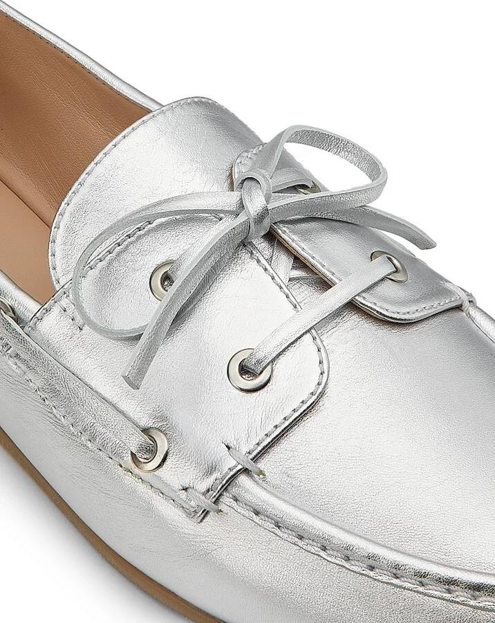 Women's Tinsley Metallic Leather Boat Shoes - Silver - Size 5.5 - Image 5