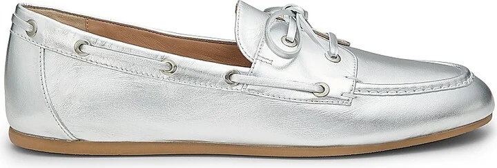 Women's Tinsley Metallic Leather Boat Shoes - Silver - Size 5.5