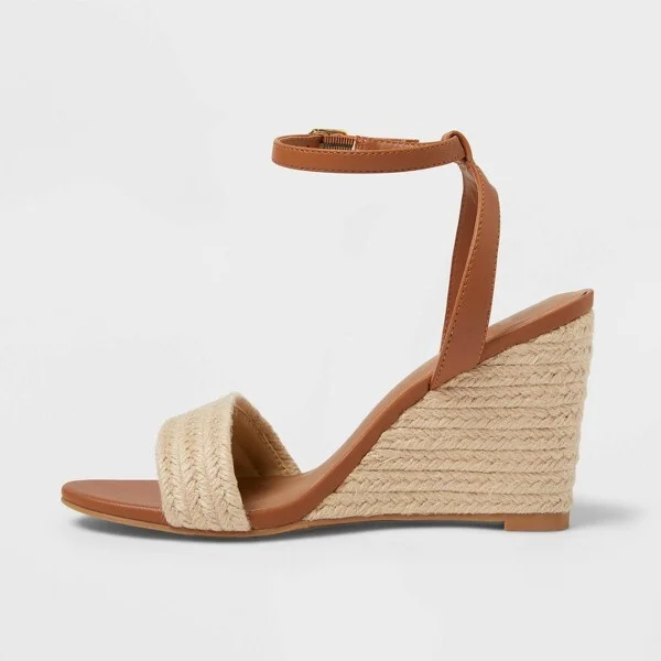 Women's Tish Single Band Ankle Strap Wedge Heels with Memory Foam Insole - A New Day™ Tan : Open Toe, Buckle Closure - Image 2