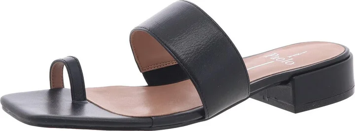 Womens Toe Loop Leather Slide Sandals