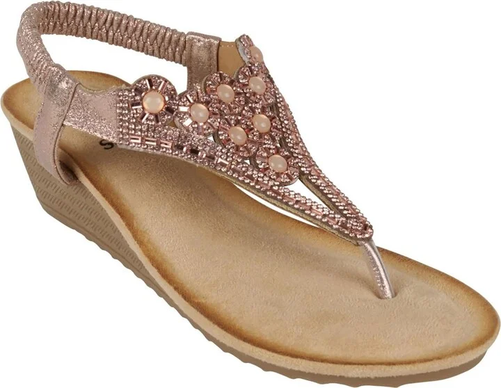 Womens Toe-Post Rhinestone Slingback Sandals