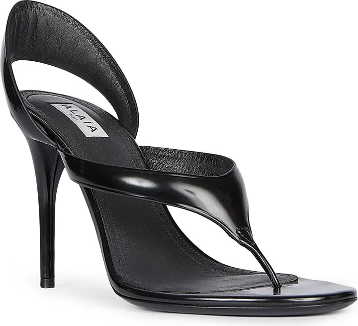 Women's Tong 90MM Leather Sandals - Noir - Size 7 - Image 2