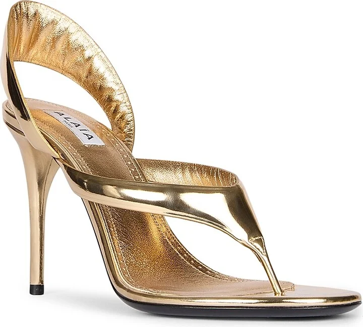 Women's Tong 90MM Metallic Leather Sandals - Platine - Size 6 - Image 2