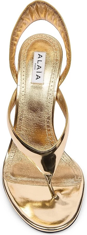 Women's Tong 90MM Metallic Leather Sandals - Platine - Size 6 - Image 4