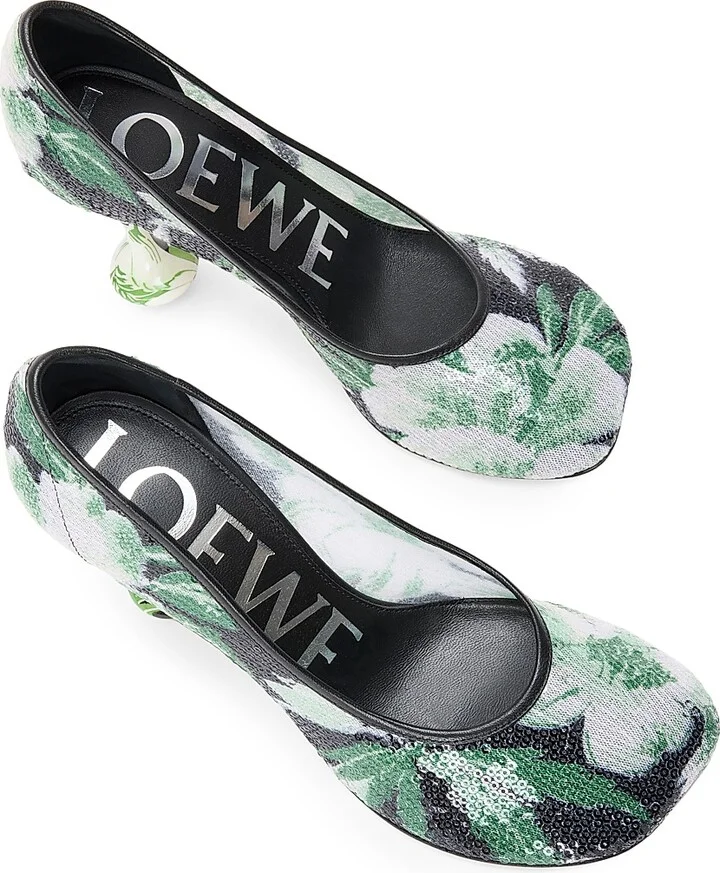 Women's Toy Pump 90MM Sequined Floral Pumps - Black Hibiscus Green - Size 5 - Image 3