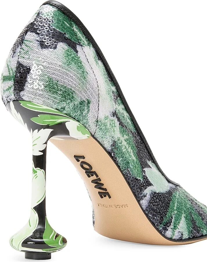 Women's Toy Pump 90MM Sequined Floral Pumps - Black Hibiscus Green - Size 5 - Image 4