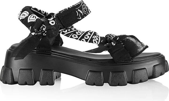 Women's Trekky Leather Platform Sport Sandals - Black - Size 10