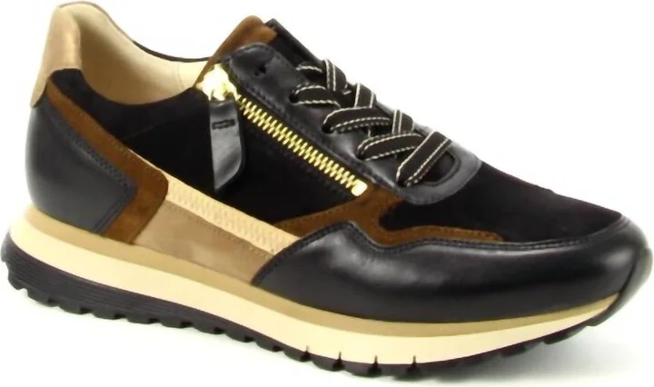 Women's Trendy Sneaker In Black/whiskey