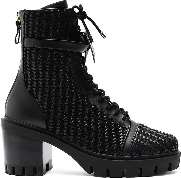 Women's Tresse Combat Textured Ankle Boots - Black - Size 6
