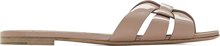 Women's Tribute Flat Mules in Patent Leather - Beige - Size 5