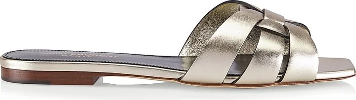 Women's Tribute Metallic Leather Slides - Platino - Size 5