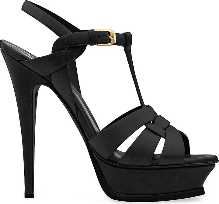Women's Tribute Platform Sandals in Smooth Leather - Black - Size 5