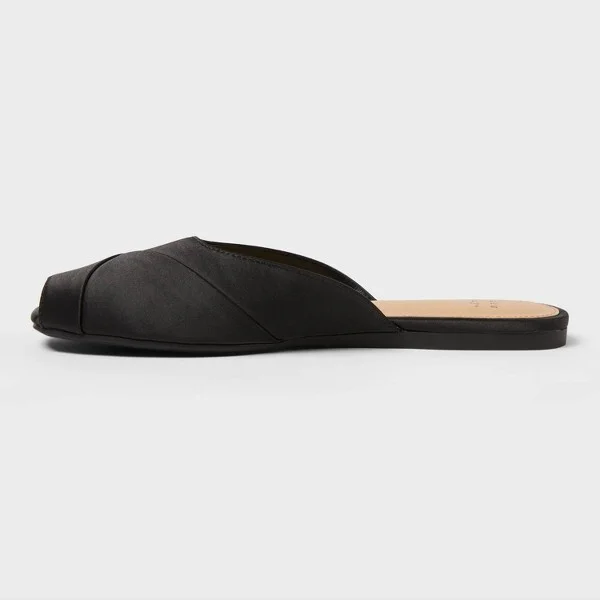 Women's Trina Satin Peep Toe Mule Flats - A New Day™ Black : Slip-On, Cushioned Insole, Textured Outsole - Image 2