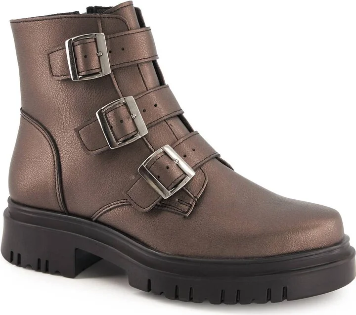 Women's Triple Buckle Combat Boots In Rust Copper