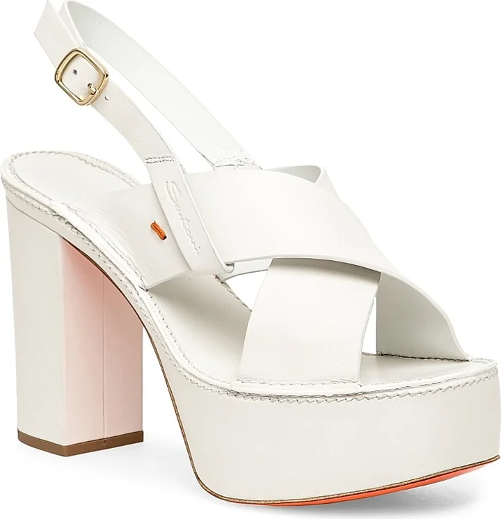 Women's Tropez 100MM Leather Platform Sandals - White - Size 7.5 - Image 2